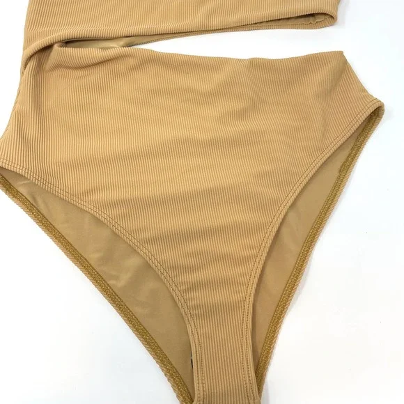 Beach Riot Celine Ribbed One Piece Bathing Suit In Golden Sands Small New - Picture 5 of 11